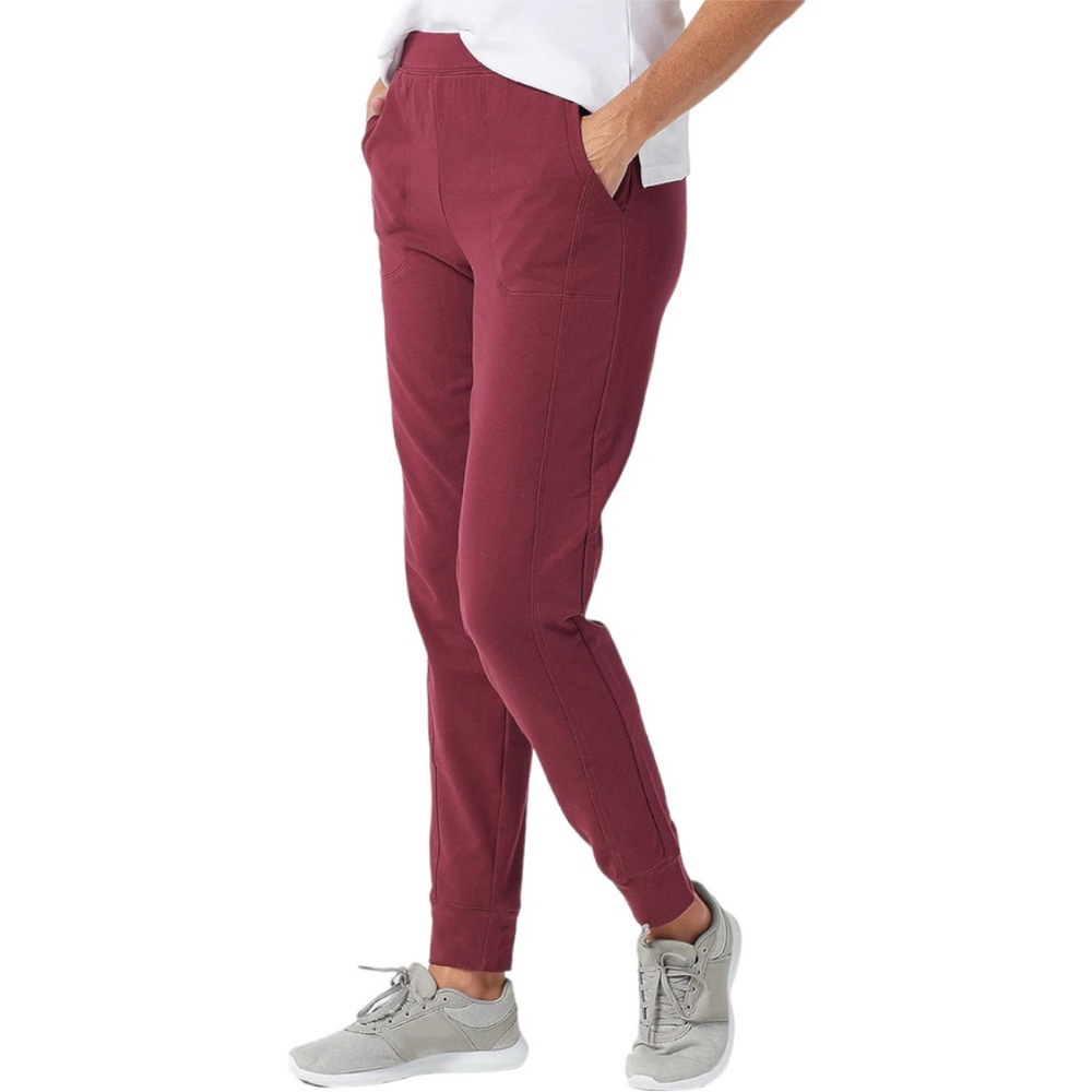 Denim & Co Active Cranberry Red French Terry Jogger Pants with Pockets, Size PS
